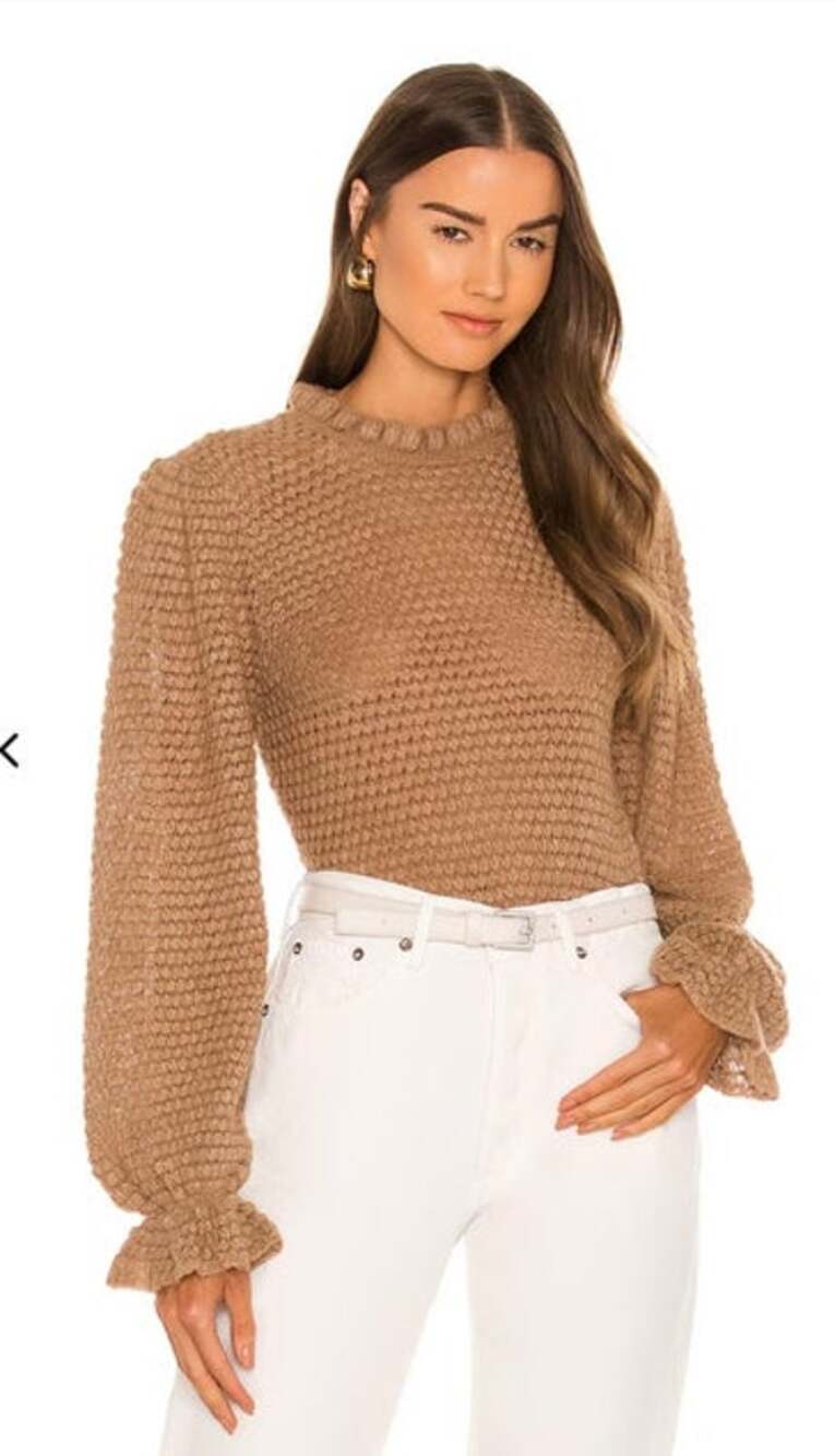 Ulla Johnson Laila Sweater Brown Umber Ruffle Trim Alpaca Wool